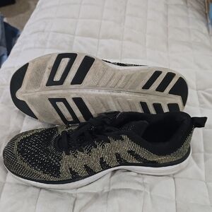 APL Black and Gold Knit Athletic Shoes with Cushioned Sole